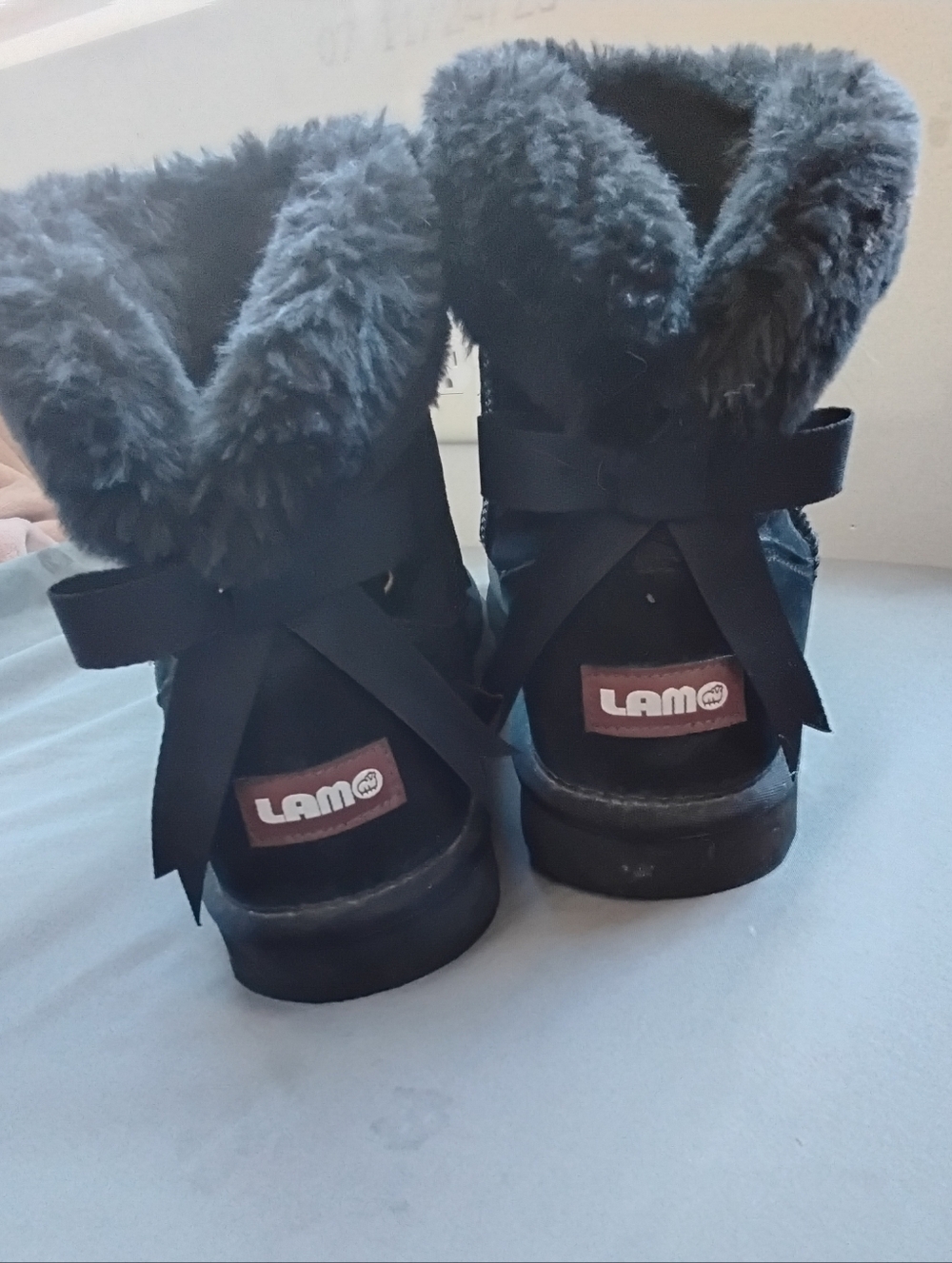 Lamo Black Faux Fur Bow Booties